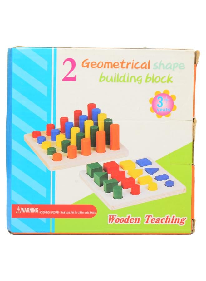Joy & Learn Wooden Teaching Geometrical Shape Building Blocks, 2 Sorting Boards, Multicolor