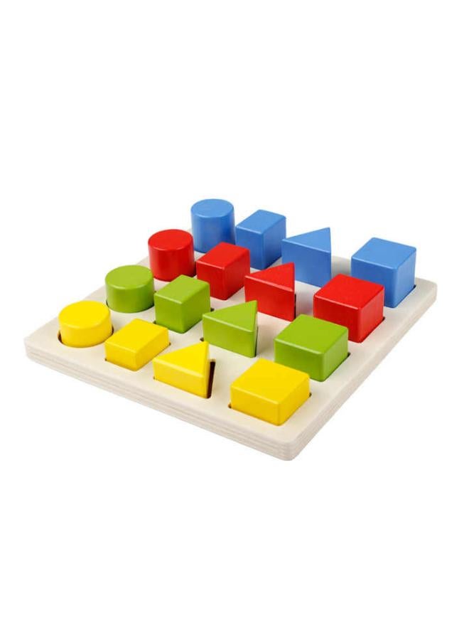Joy & Learn Wooden Teaching Geometrical Shape Building Blocks, 2 Sorting Boards, Multicolor