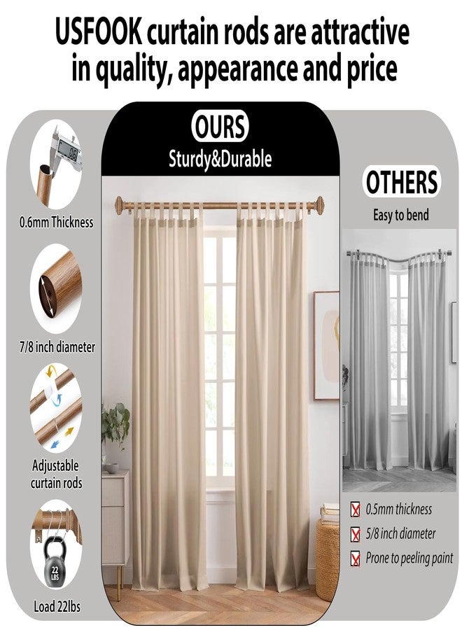 USFOOK Adjustable Curtains Rods for Windows 48 to 84 Inch, USFOOK 7/8 Inch Splicing Single Curtain Pole Set, Decorative Drapery Rods 32 to 86 Inch for Home, Wood Square Finials - Image 4