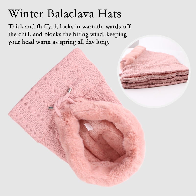 OMUKY Balaclava Hats for Women Cold Weather Thick Fluff Hats Adult Neck Face Cover Cap Ski Mask Neck Warmer(Light Pink) - Image 3