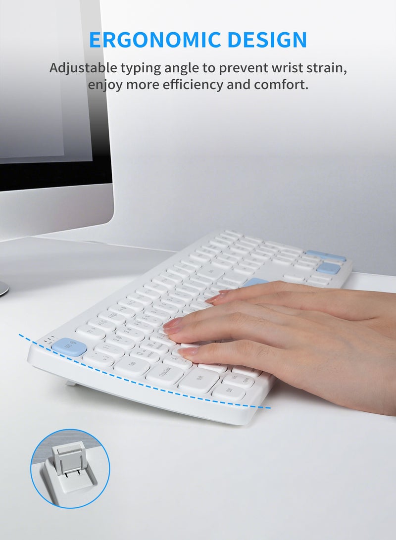 هواو جي مجموعة لوحة مفاتيح وفأرة لاسلكية، تخطيط عربي وإنجليزي، حجم كامل مريح، لوحة مفاتيح هادئة، فأرة بصرية، 2.4G خالية من التأخير، عمر بطارية طويل، متوافقة مع الكمبيوتر، ماك، بي سي، ويندوز - أبيض - Image 2