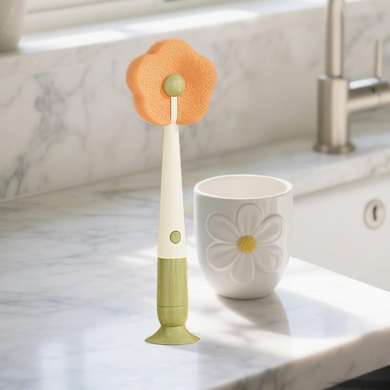Cup Cleaner Brush - Cup Cleaning Brush with Flower Shape Suction Sponge, Multifunctional Cleaner for Coffee, Wine, Kitchen, Bathroom, Sink, Travel | Practical Tool - Image 1
