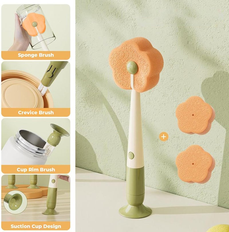 Cup Cleaner Brush - Cup Cleaning Brush with Flower Shape Suction Sponge, Multifunctional Cleaner for Coffee, Wine, Kitchen, Bathroom, Sink, Travel | Practical Tool - Image 3