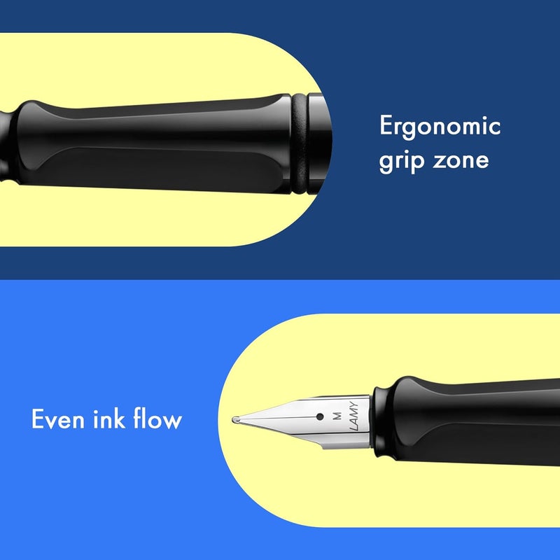 LAMY Safari Black Fountain Pen Medium Nib with T10 Blue cartridge and Z28 Convertor - Image 3