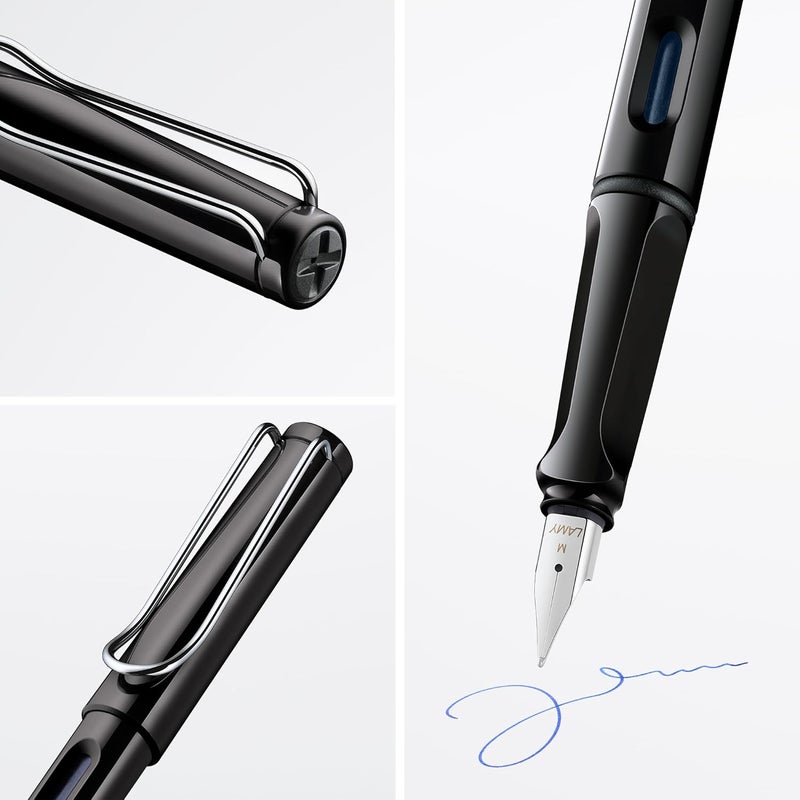 LAMY Safari Black Fountain Pen Medium Nib with T10 Blue cartridge and Z28 Convertor - Image 2