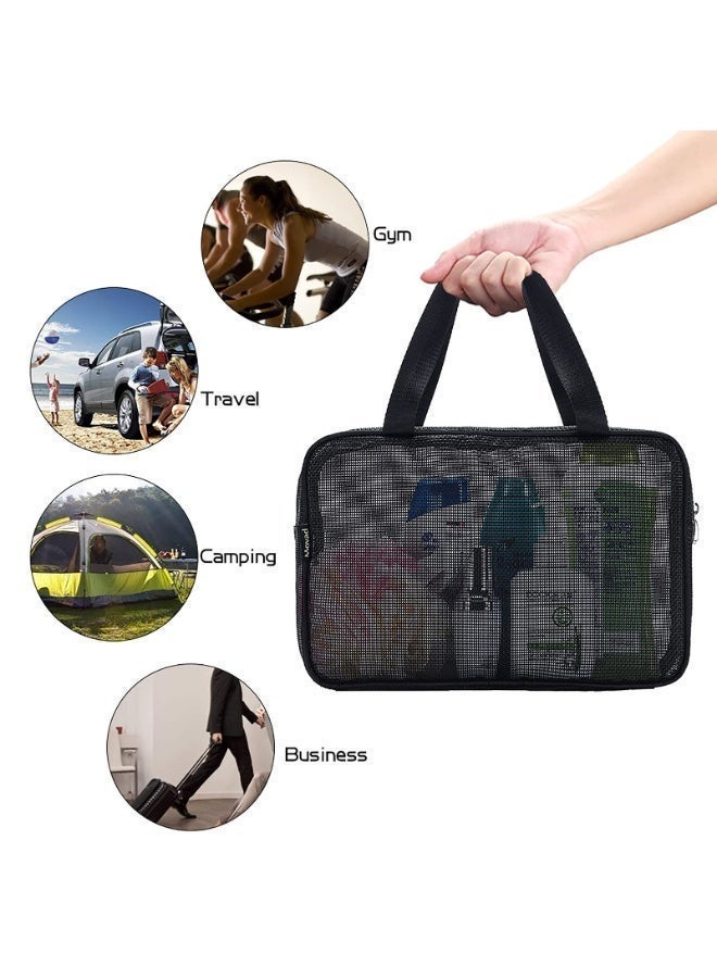 حقيبة أدوات الزينة المحمولة على شكل دش شبكي، أساسية لغرفة السكن الجامعي للبنات والرجال، حقيبة رياضية، منظم للتخييم، حقيبة شبكية معلقة للحمام، لون أسود - Image 2