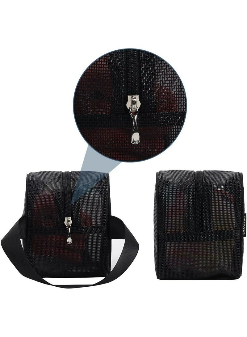 حقيبة أدوات الزينة المحمولة على شكل دش شبكي، أساسية لغرفة السكن الجامعي للبنات والرجال، حقيبة رياضية، منظم للتخييم، حقيبة شبكية معلقة للحمام، لون أسود - Image 4