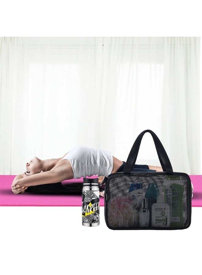 حقيبة أدوات الزينة المحمولة على شكل دش شبكي، أساسية لغرفة السكن الجامعي للبنات والرجال، حقيبة رياضية، منظم للتخييم، حقيبة شبكية معلقة للحمام، لون أسود - Image 5