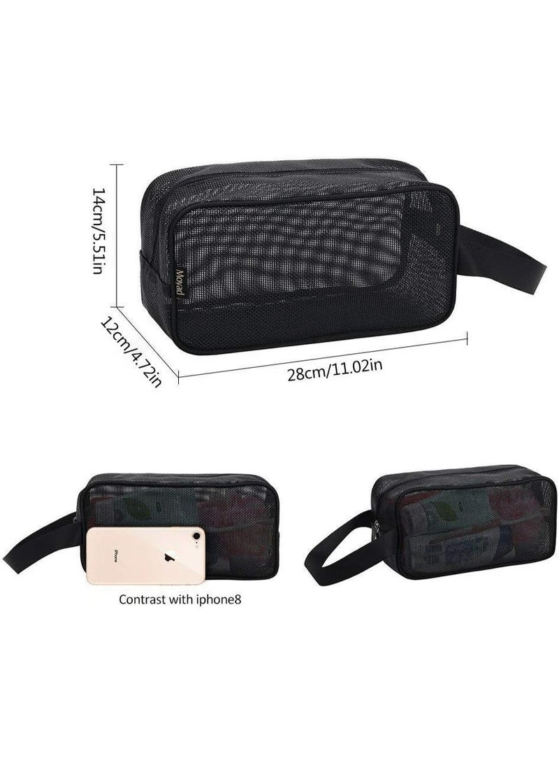حقيبة أدوات الزينة المحمولة على شكل دش شبكي، أساسية لغرفة السكن الجامعي للبنات والرجال، حقيبة رياضية، منظم للتخييم، حقيبة شبكية معلقة للحمام، لون أسود - Image 3