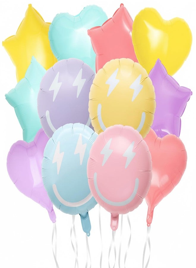 سكايليتي مجموعة سكايليتي من 12 بالونًا بألوان الباستيل على شكل وجوه مبتسمة، مقاس 18 بوصة، بالونات ماكارون ملونة، بالونات على شكل نجوم وقلوب، زينة حفلات أعياد الميلاد، حفلات توديع العزوبية، حفلات الزفاف، وحفلات Y2K - Image 1