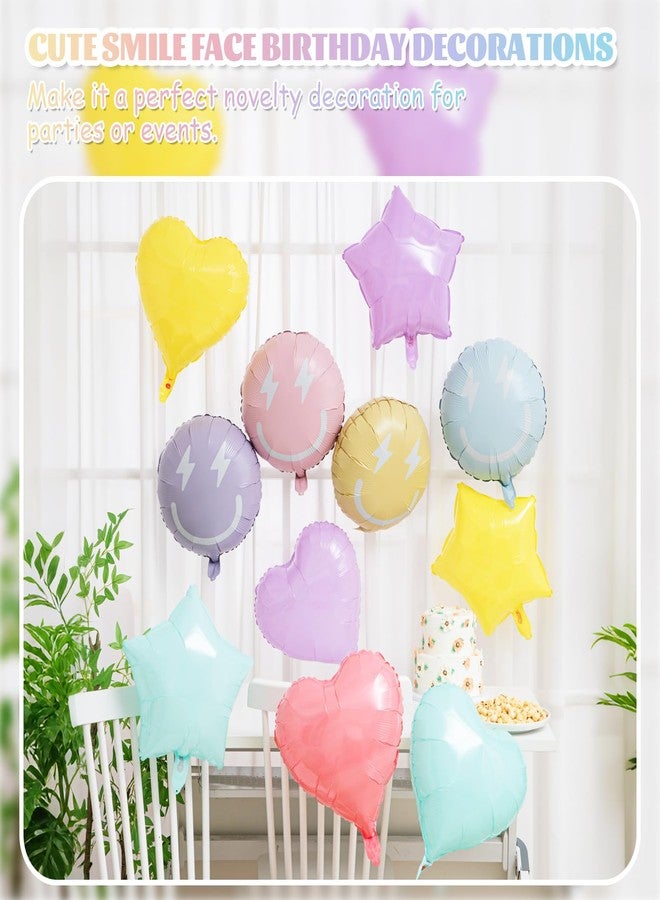 سكايليتي مجموعة سكايليتي من 12 بالونًا بألوان الباستيل على شكل وجوه مبتسمة، مقاس 18 بوصة، بالونات ماكارون ملونة، بالونات على شكل نجوم وقلوب، زينة حفلات أعياد الميلاد، حفلات توديع العزوبية، حفلات الزفاف، وحفلات Y2K - Image 3