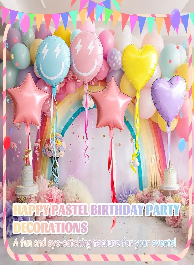 سكايليتي مجموعة سكايليتي من 12 بالونًا بألوان الباستيل على شكل وجوه مبتسمة، مقاس 18 بوصة، بالونات ماكارون ملونة، بالونات على شكل نجوم وقلوب، زينة حفلات أعياد الميلاد، حفلات توديع العزوبية، حفلات الزفاف، وحفلات Y2K - Image 4