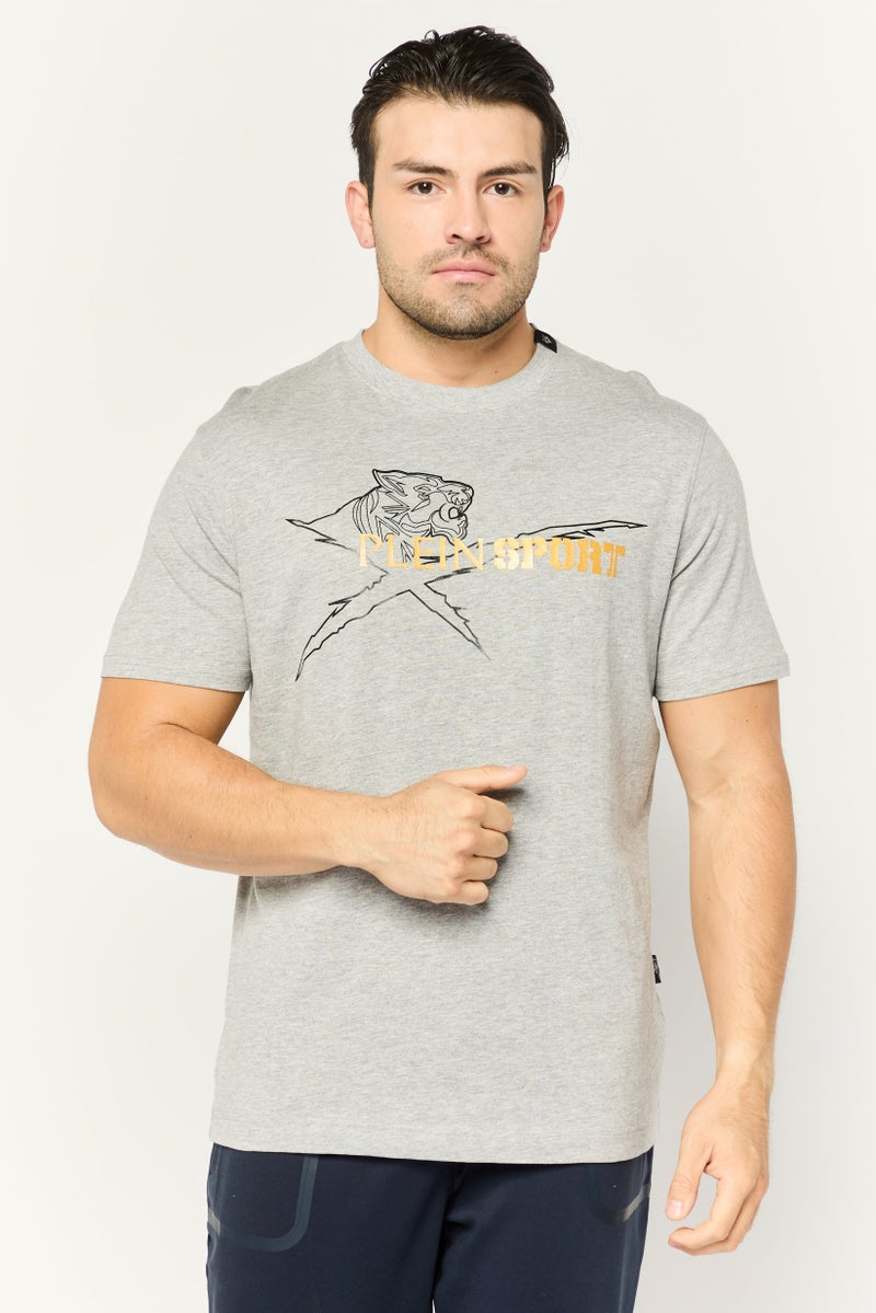 PHILIPP PLEIN Plein Sport Men Sportswear Fit Short Sleeves Outdoor T-Shirt, Grey - Image 1