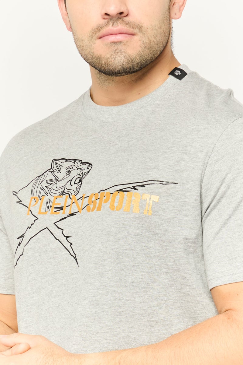 PHILIPP PLEIN Plein Sport Men Sportswear Fit Short Sleeves Outdoor T-Shirt, Grey - Image 3