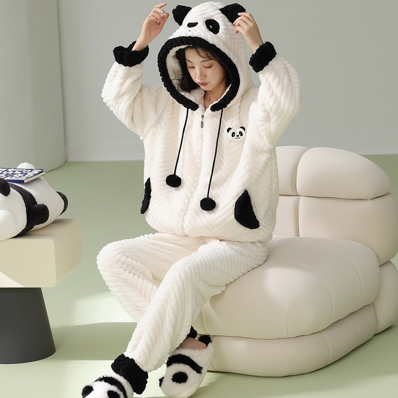 2024 Winter New Cute Girl Thickened Coral Fleece Warm Flannel Home Clothes Suit Pajamas For Women In Winter - Image 5