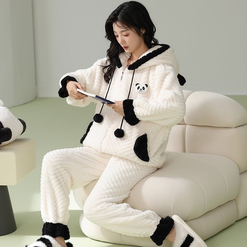 2024 Winter New Cute Girl Thickened Coral Fleece Warm Flannel Home Clothes Suit Pajamas For Women In Winter - Image 4