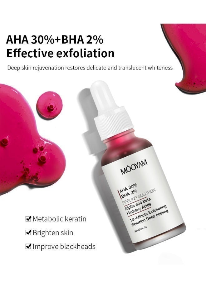 MOOYAM 30% AHA 2% BHA Peeling Solution 30ml, 10-Minute Exfoliating Peel, Improves Rough Skin, Removes Dead Skin, Unclogs Pores, Conditions Acne, Boosts Keratin Metabolism, Brightens Skin, Reduces Blackheads 30ml - Image 4