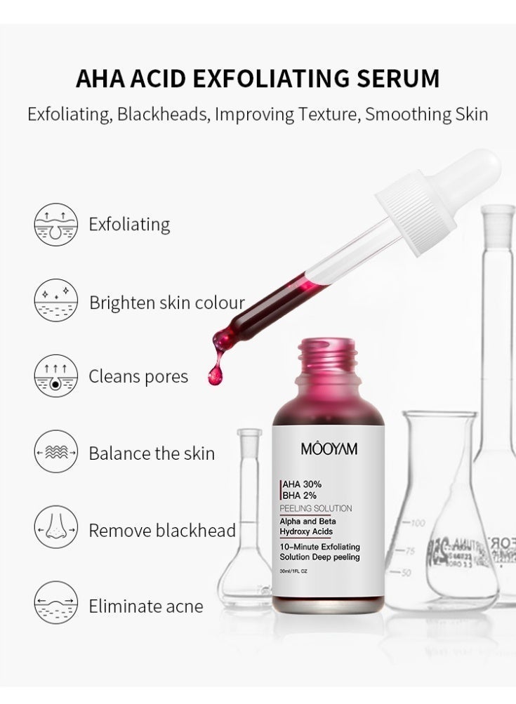 MOOYAM 30% AHA 2% BHA Peeling Solution 30ml, 10-Minute Exfoliating Peel, Improves Rough Skin, Removes Dead Skin, Unclogs Pores, Conditions Acne, Boosts Keratin Metabolism, Brightens Skin, Reduces Blackheads 30ml - Image 5