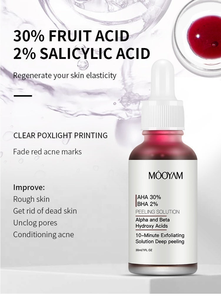 MOOYAM 30% AHA 2% BHA Peeling Solution 30ml, 10-Minute Exfoliating Peel, Improves Rough Skin, Removes Dead Skin, Unclogs Pores, Conditions Acne, Boosts Keratin Metabolism, Brightens Skin, Reduces Blackheads 30ml - Image 2