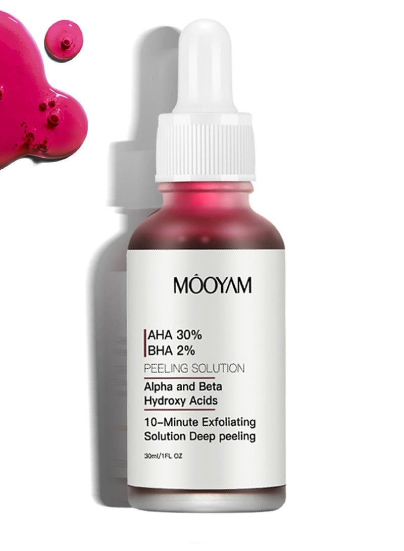 MOOYAM 30% AHA 2% BHA Peeling Solution 30ml, 10-Minute Exfoliating Peel, Improves Rough Skin, Removes Dead Skin, Unclogs Pores, Conditions Acne, Boosts Keratin Metabolism, Brightens Skin, Reduces Blackheads 30ml - Image 1