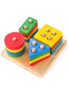 NicoSeeWonder Wooden Stacking Toys & Shape Sorting Board,Geometric Shape Stacker,Eco-Friendly & Non-Toxic Wooden Toy,Early Childhood Development Toys for Fine Motor Skills