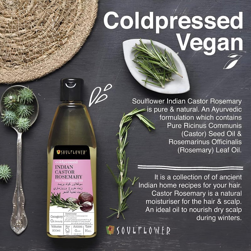 SOULFLOWER ROSEMARY CASTOR OIL FOR HAIR GROWTH, HAIRFALL CONTROL, DRY, DAMAGED, FRIZZY & BEARD HAIR OIL - 100% PURE, VEGAN, CLINICALLY PROVEN, ECOCERT COSMOS CERTIFIED, 6.77 FL OZ - Image 4