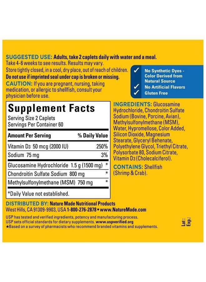 Nature Made - Glucosamine Chondroitin Complex With Msm Dietary Supplement For Joint Support 120 Caplets 60 Day Supply - Image 1