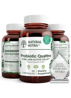 Natural Nutra Probiotic Quattro Supplement For Men  Women Digestion Lactobacillus Acidophilus Bifidobacterium Lactis Streptococcus Thermophilus And Delbrueckii 50 Capsules  - Image 1