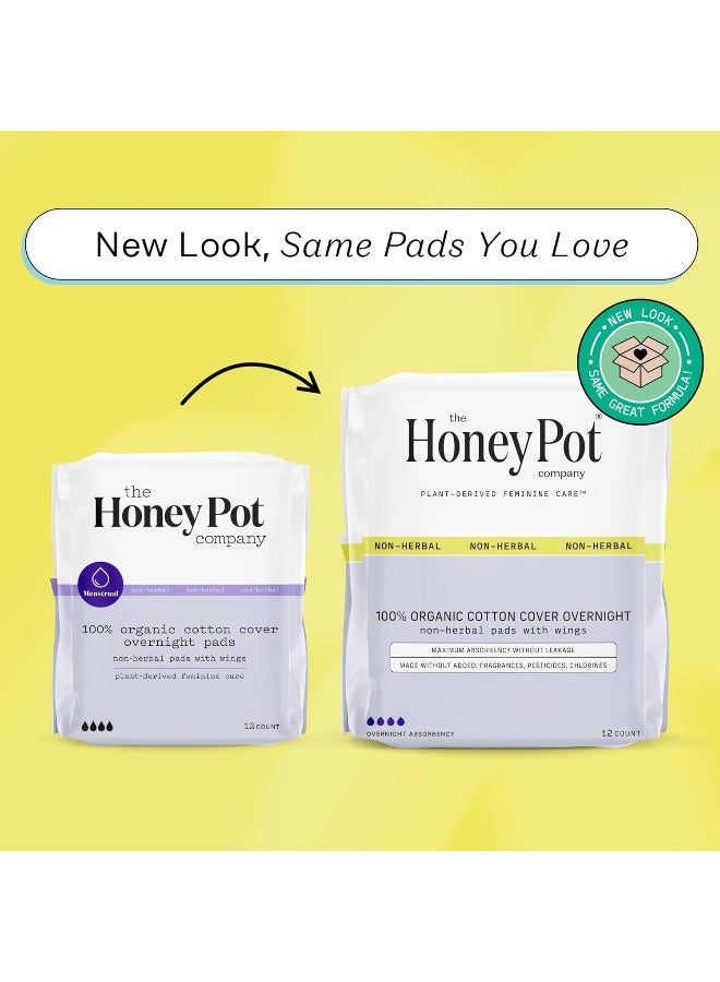 The Honey Pot Company - Pads for Women - Non-Herbal Overnight Pads w/Wings - Organic Cotton Cover, & Ultra-Absorbent Pulp Core - Sanitary Pads for Women - Feminine Care - FSA & HSA Eligible - 12 ct - Image 2