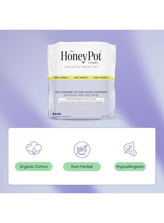 The Honey Pot Company - Pads for Women - Non-Herbal Overnight Pads w/Wings - Organic Cotton Cover, & Ultra-Absorbent Pulp Core - Sanitary Pads for Women - Feminine Care - FSA & HSA Eligible - 12 ct - Image 3