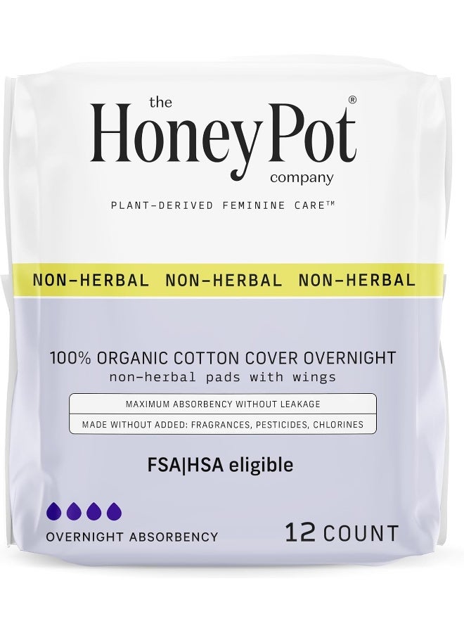 The Honey Pot Company - Pads for Women - Non-Herbal Overnight Pads w/Wings - Organic Cotton Cover, & Ultra-Absorbent Pulp Core - Sanitary Pads for Women - Feminine Care - FSA & HSA Eligible - 12 ct - Image 1