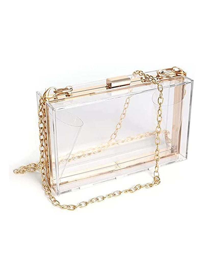 Excefore Clear Purse Acrylic Clear Clutch Bag, Shoulder Handbag With Removable Gold Chain Strap - Image 1