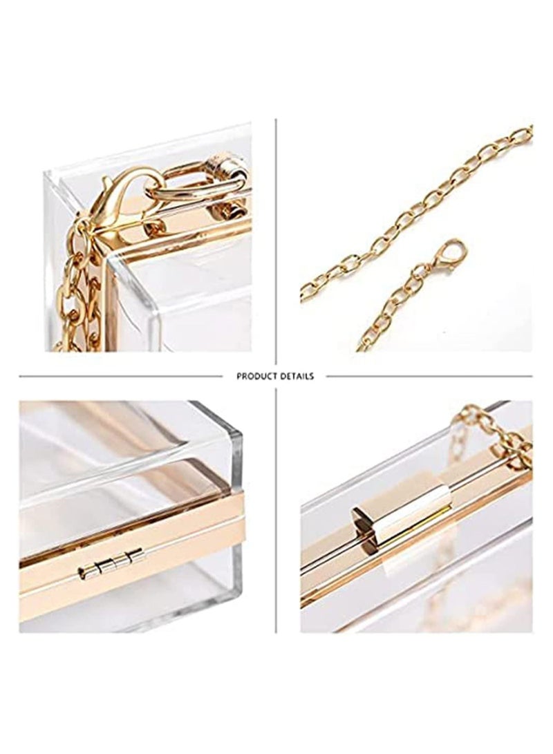 Excefore Clear Purse Acrylic Clear Clutch Bag, Shoulder Handbag With Removable Gold Chain Strap - Image 2