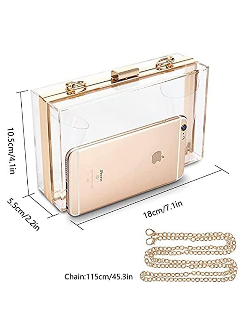 Excefore Clear Purse Acrylic Clear Clutch Bag, Shoulder Handbag With Removable Gold Chain Strap - Image 3