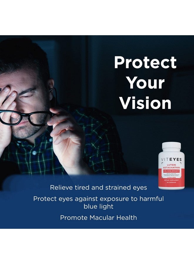 Viteyes Lutein & Astaxanthin Relieve Eye Fatigue Hydrate & Firm Skin Blue Light Protection Immune Support 20 Mg Lutein 4 Mg Astaxanthin Eye Vitamins Doctor Trusted Brand 30 Capsules - Image 4