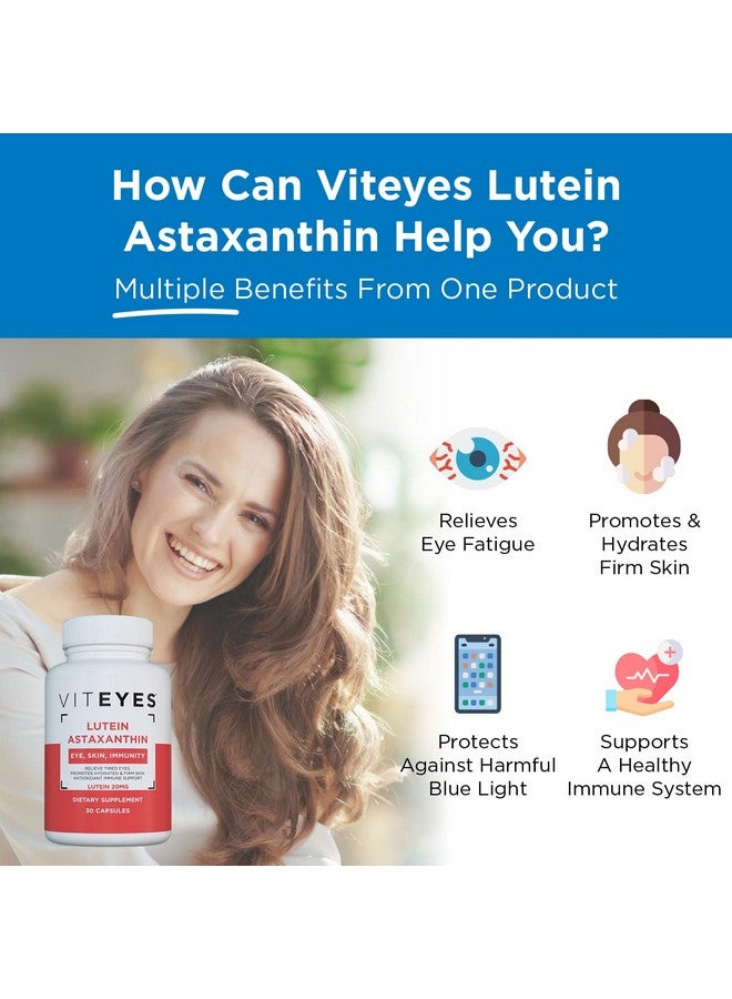 Viteyes Lutein & Astaxanthin Relieve Eye Fatigue Hydrate & Firm Skin Blue Light Protection Immune Support 20 Mg Lutein 4 Mg Astaxanthin Eye Vitamins Doctor Trusted Brand 30 Capsules - Image 3