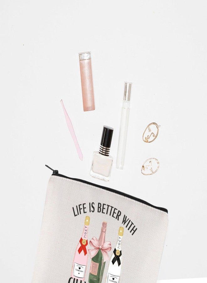 TGBJE Champagne Lover Gifts Life is Better With Champagne Makeup Bag Girls Wine Trip Gift Bachelorette Party Zipper Pouch (Life Champagne bag) - Image 5