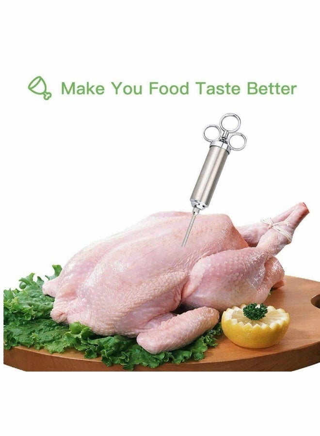 Meat Injector, Stainless Steel Marinade Flavour Food Syringe with 3 Needles/ 2oz Syringe Barbecue Kits with 2 Cleaner Brushes, 4 Spare O-Rings - Image 3