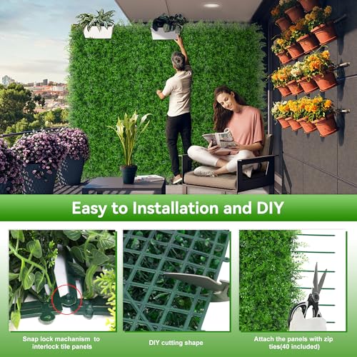 Evernature 20"x20" 12 قطعة من لوحات الجدران العشبية، خلفية من السرخس الاصطناعي مع حماية من الأشعة فوق البنفسجية، لوحات نباتية خضراء مزيفة، ديكور جدار أخضر للحدائق الداخلية والخارجية، الفناء، الفناء الخلفي - Image 5