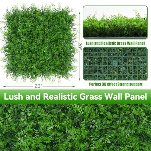 Evernature 20"x20" 12 قطعة من لوحات الجدران العشبية، خلفية من السرخس الاصطناعي مع حماية من الأشعة فوق البنفسجية، لوحات نباتية خضراء مزيفة، ديكور جدار أخضر للحدائق الداخلية والخارجية، الفناء، الفناء الخلفي - Image 2