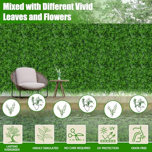 Evernature 20"x20" 12 قطعة من لوحات الجدران العشبية، خلفية من السرخس الاصطناعي مع حماية من الأشعة فوق البنفسجية، لوحات نباتية خضراء مزيفة، ديكور جدار أخضر للحدائق الداخلية والخارجية، الفناء، الفناء الخلفي - Image 3