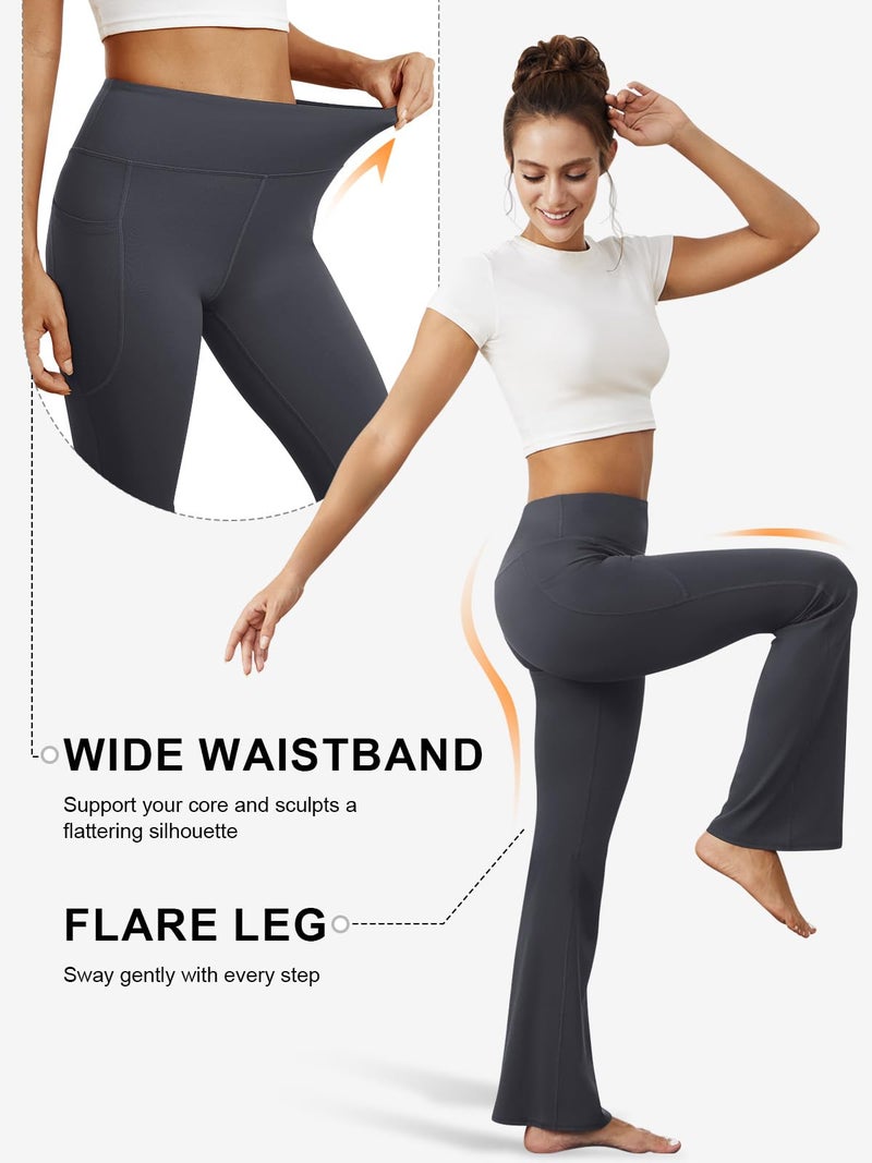 DLOODA Womens Flare Yoga Pants with Pockets High Waist Tummy Control Flared Leggings Bell Bottom Gym Workout Leggings(Deep Grey,L) - Image 4