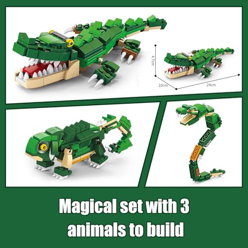 HIGH GODO Creator 3 in 1 Animals Building Set, Owl, Shark, Crocodle, Tiger to Animal Figure Toys, Creative Collectible for 8-12 Boys Girls (1084 Pieces) - Image 3