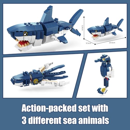 HIGH GODO Creator 3 in 1 Animals Building Set, Owl, Shark, Crocodle, Tiger to Animal Figure Toys, Creative Collectible for 8-12 Boys Girls (1084 Pieces) - Image 4