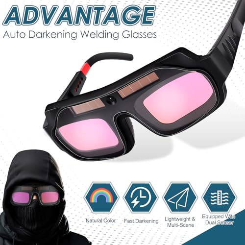 Tellegloww 1 Set Welding Glasses Solar Welding Goggles Auto Darkening Welder Glasses Mask Helmet with Replacement Lenses(Ordinary Lenses) - Image 4