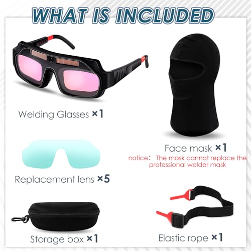 Tellegloww 1 Set Welding Glasses Solar Welding Goggles Auto Darkening Welder Glasses Mask Helmet with Replacement Lenses(Ordinary Lenses) - Image 2