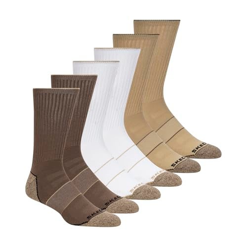 Skechers Men's 6 Pack Work Crew Socks, Medium Brown, 10-13 - Image 1