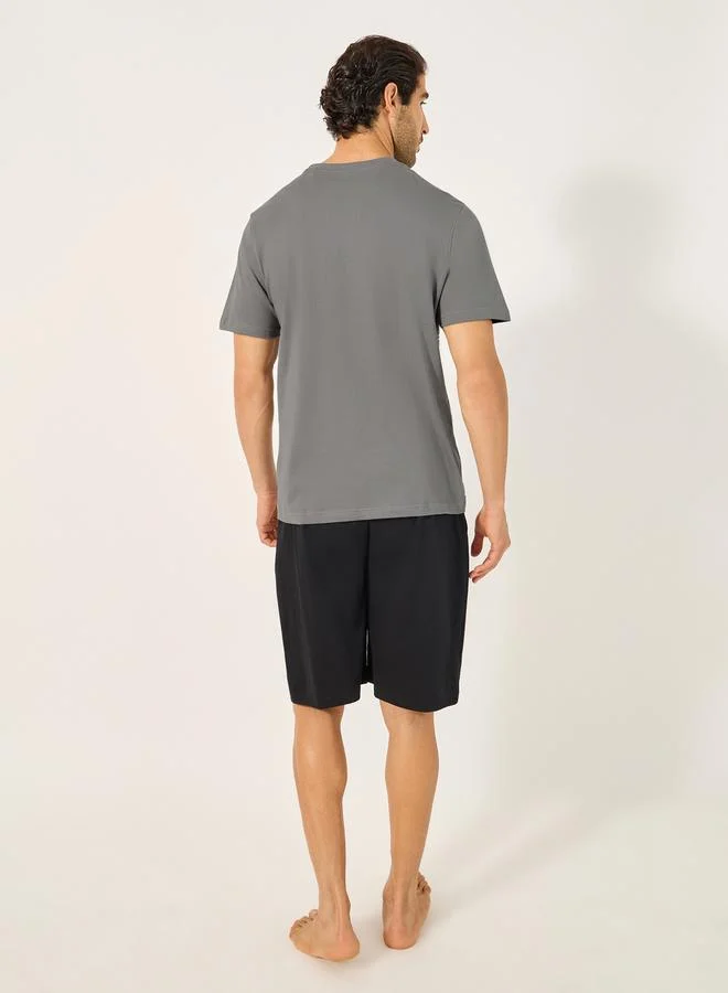 Styli Slogan Printed Round Neck T-Shirt and Short Pyjama Set