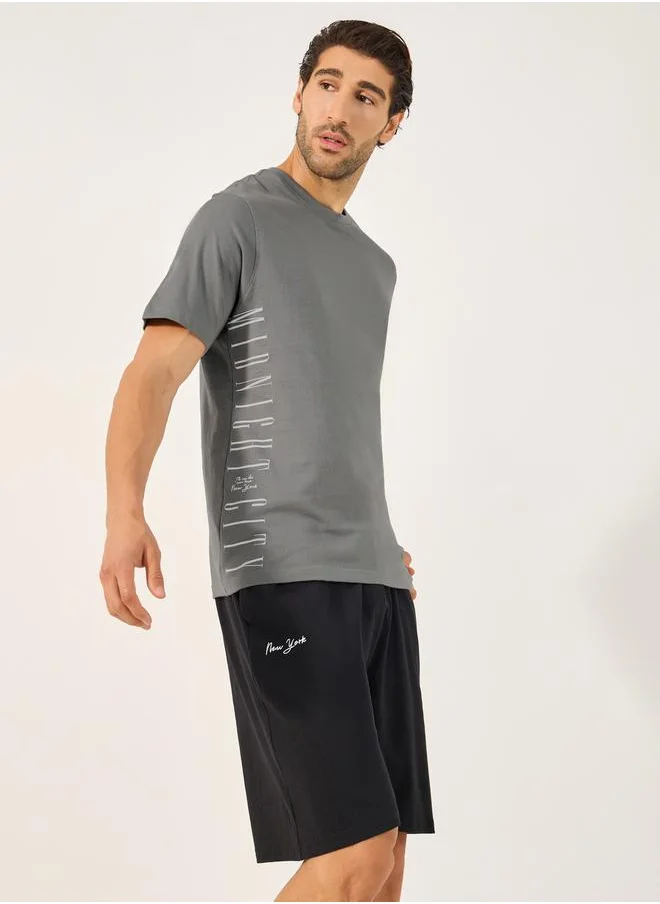 ستايلي Slogan Printed Round Neck T-Shirt and Short Pyjama Set