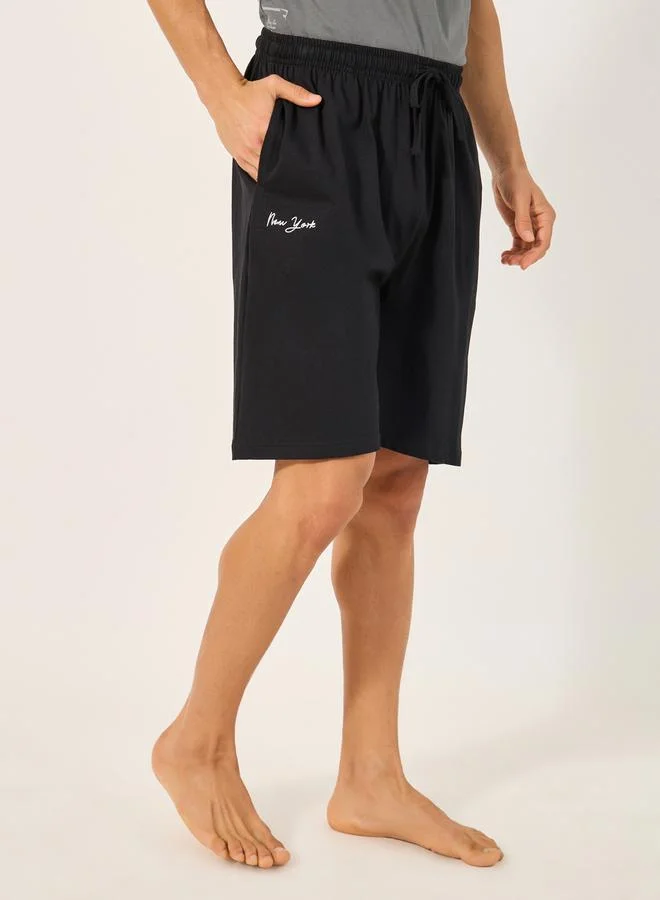 Styli Slogan Printed Round Neck T-Shirt and Short Pyjama Set
